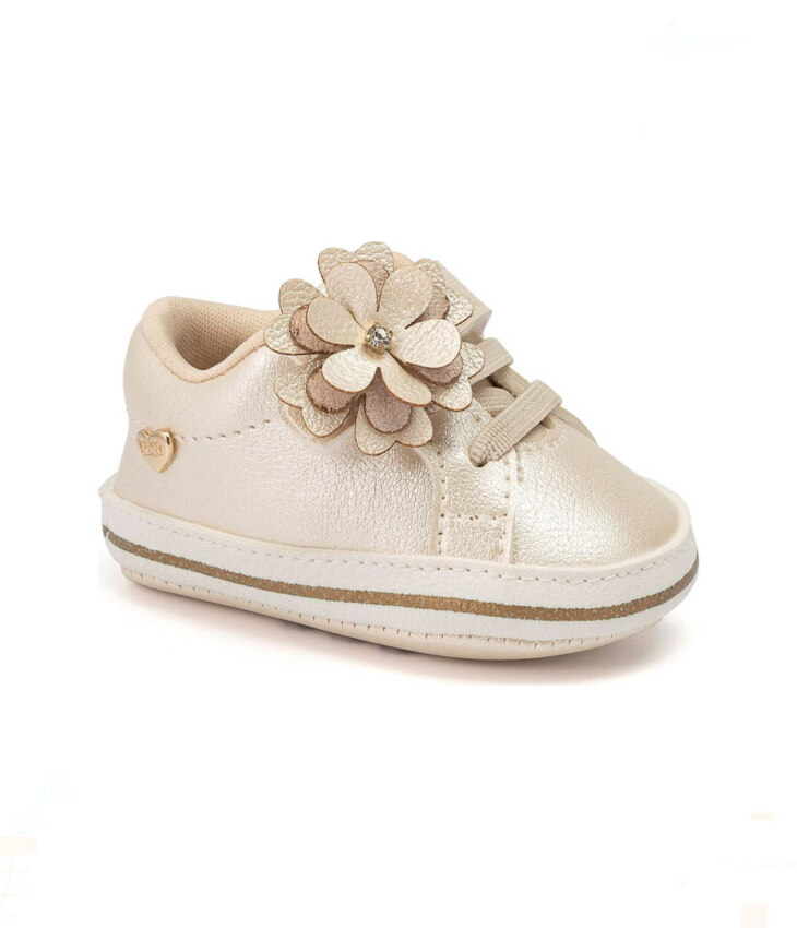 Tênis Infantil Feminina Off White com Flor Fernanda ramos kids
