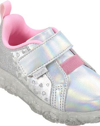 Tênis Infantil Feminino com Luz Prata Detalhe Rosa Fernanda Ramos Kids