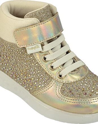 Tênis Infantil Feminino Sneaker Luz com Aplicações Dourado Fernanda Ramos Kids