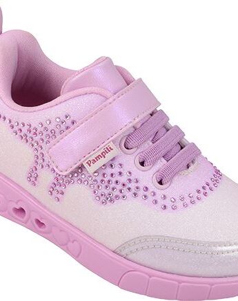 Tênis Infantil Feminino Sneaker Luz com Aplicações Rosa Fernanda Ramos Kids