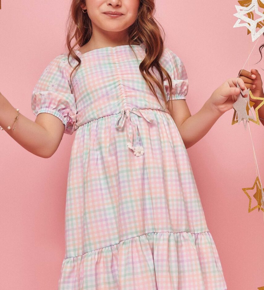 Vestido Flor Infantil Feminino Curto Xadrez Fernanda ramos kids