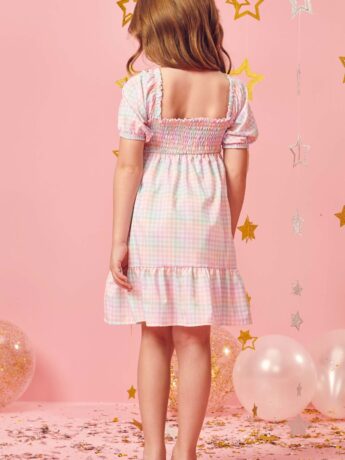 fernandaramoskids com br Vestido Flor Infantil Feminino Curto Xadrez 1