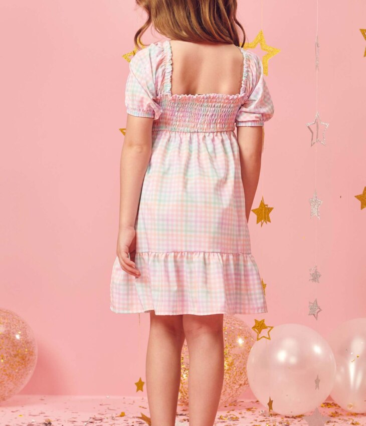 fernandaramoskids com br Vestido Flor Infantil Feminino Curto Xadrez 1