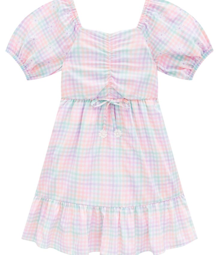 fernandaramoskids com br Vestido Flor Infantil Feminino Curto Xadrez 2