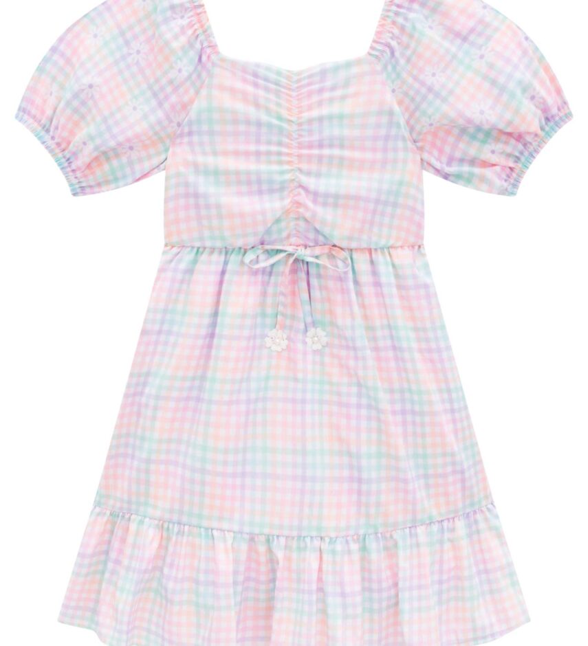 fernandaramoskids com br Vestido Flor Infantil Feminino Curto Xadrez 2