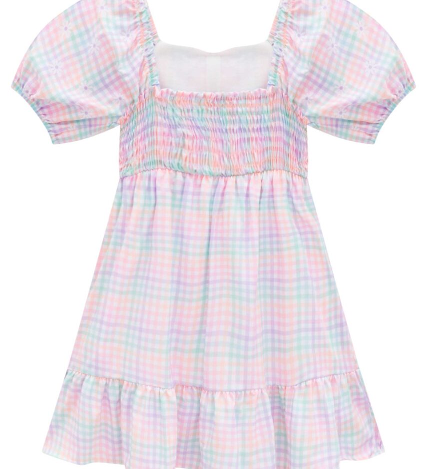 fernandaramoskids com br Vestido Flor Infantil Feminino Curto Xadrez 3