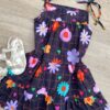 fernandaramoskids com br Vestido Infantil Feminino Alças com Amarração Estampa Floral Preto 1