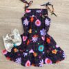 Vestido Infantil Feminino Alças com Amarração Estampa Floral Preto Fernanda Ramos Kids