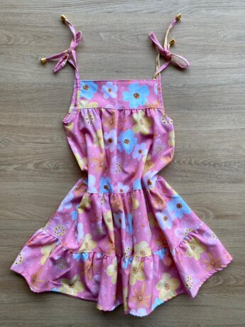 fernandaramoskids com br Vestido Infantil Feminino Alças com Amarração Estampa Floral Rosa 1