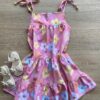 Vestido Infantil Feminino Alças com Amarração Estampa Floral Rosa Fernanda Ramos Kids