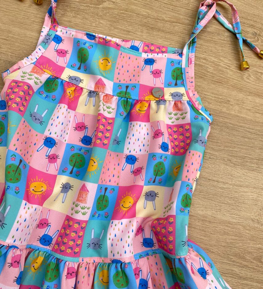 fernandaramoskids com br Vestido Infantil Feminino Alças com Amarração Estampado 1