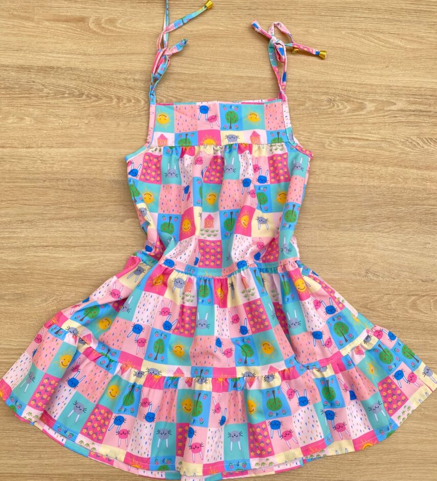 fernandaramoskids com br Vestido Infantil Feminino Alças com Amarração Estampado 2