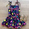 Vestido Infantil Feminino Alças com Amarração Estampado Azul Marinho Fernanda Ramos Kids