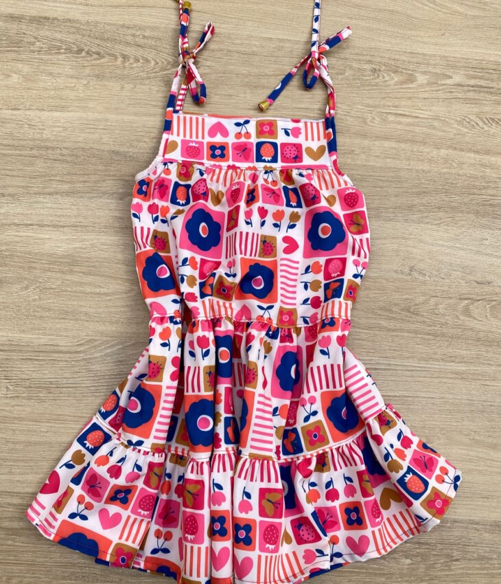 fernandaramoskids com br Vestido Infantil Feminino Alças com Amarração Estampado Pink 3