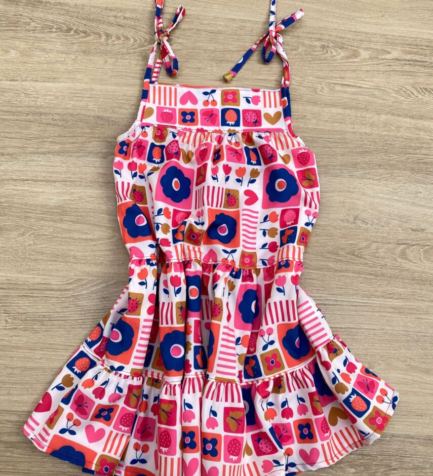 fernandaramoskids com br Vestido Infantil Feminino Alças com Amarração Estampado Pink 3