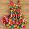 Vestido Infantil Feminino com Amarração e Botões Falsos Estampado Fernanda Ramos Kids