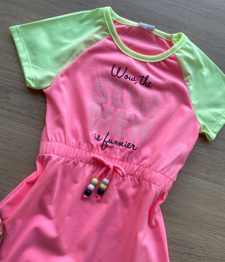 fernandaramoskids com br Vestido Infantil Feminino com Amarração Summer Pink Flúor 1
