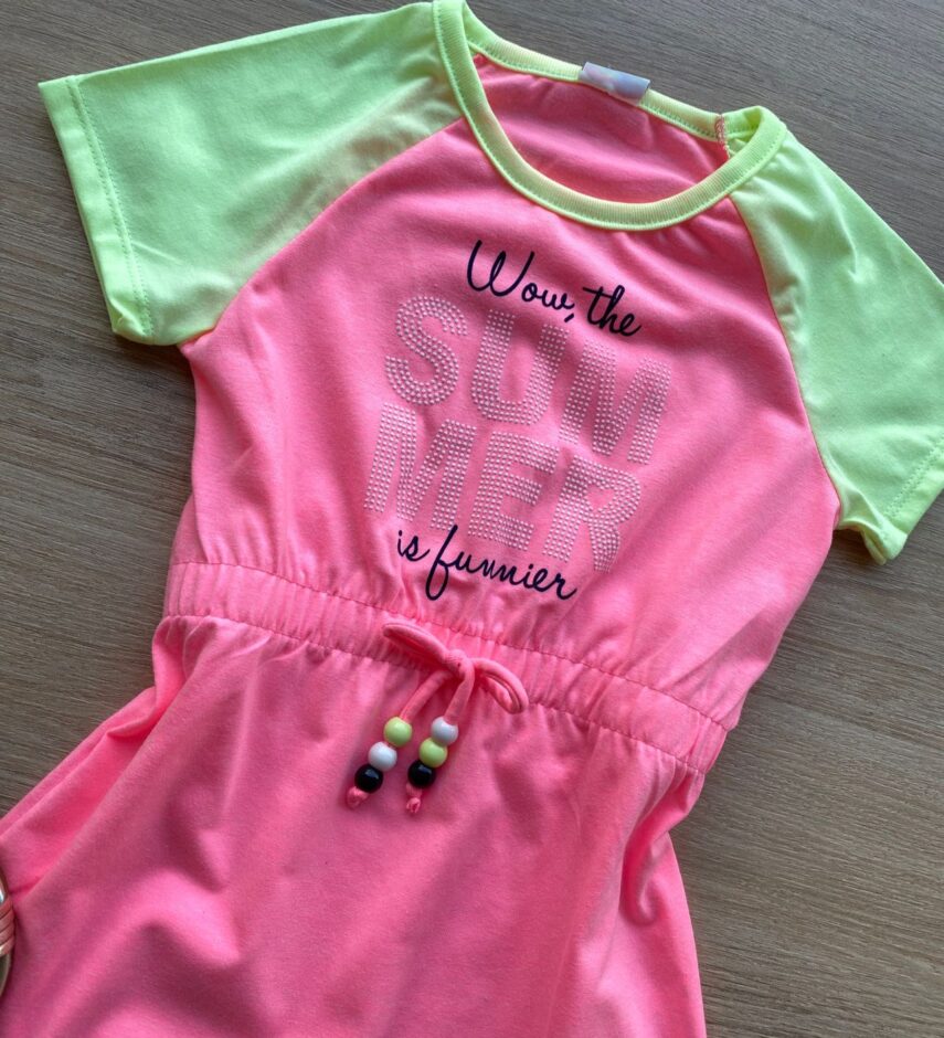 fernandaramoskids com br Vestido Infantil Feminino com Amarração Summer Pink Flúor 1