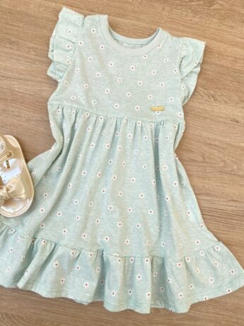 fernandaramoskids com br Vestido Infantil Feminino com Detalhe Floral Verde Água 1