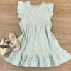 Vestido Infantil Feminino com Detalhe Floral Verde Água Fernanda Ramos Kids