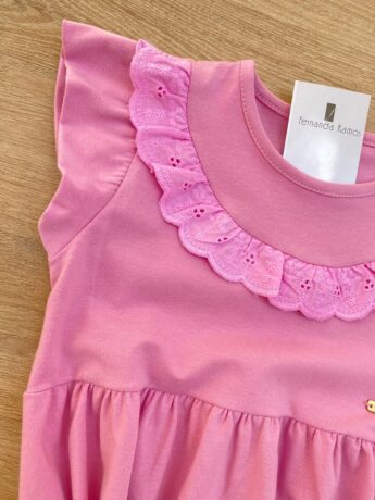fernandaramoskids com br Vestido Infantil Feminino com Detalhe Rosa 1
