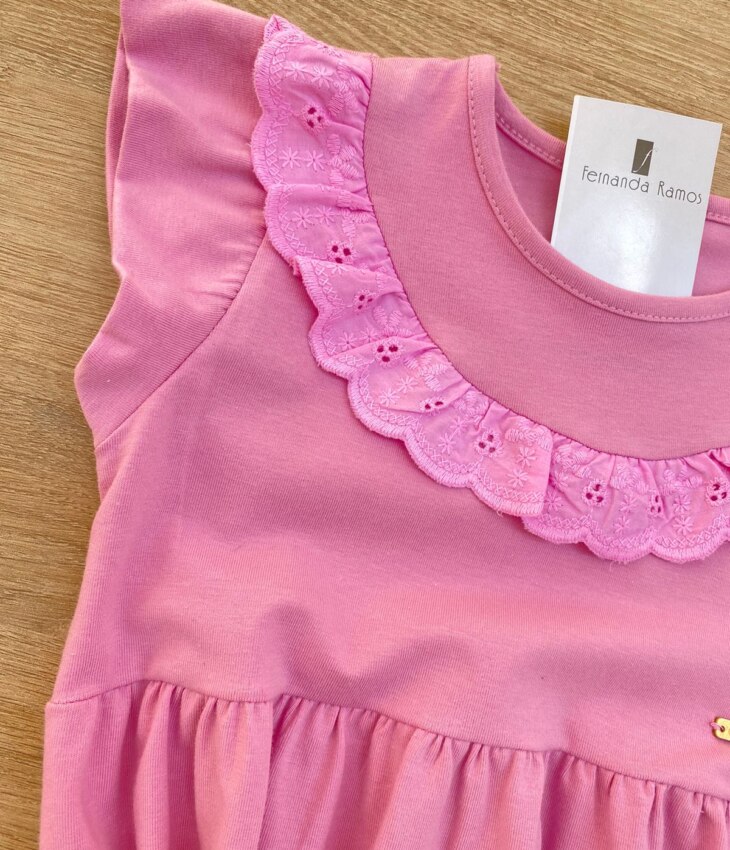 fernandaramoskids com br Vestido Infantil Feminino com Detalhe Rosa 1