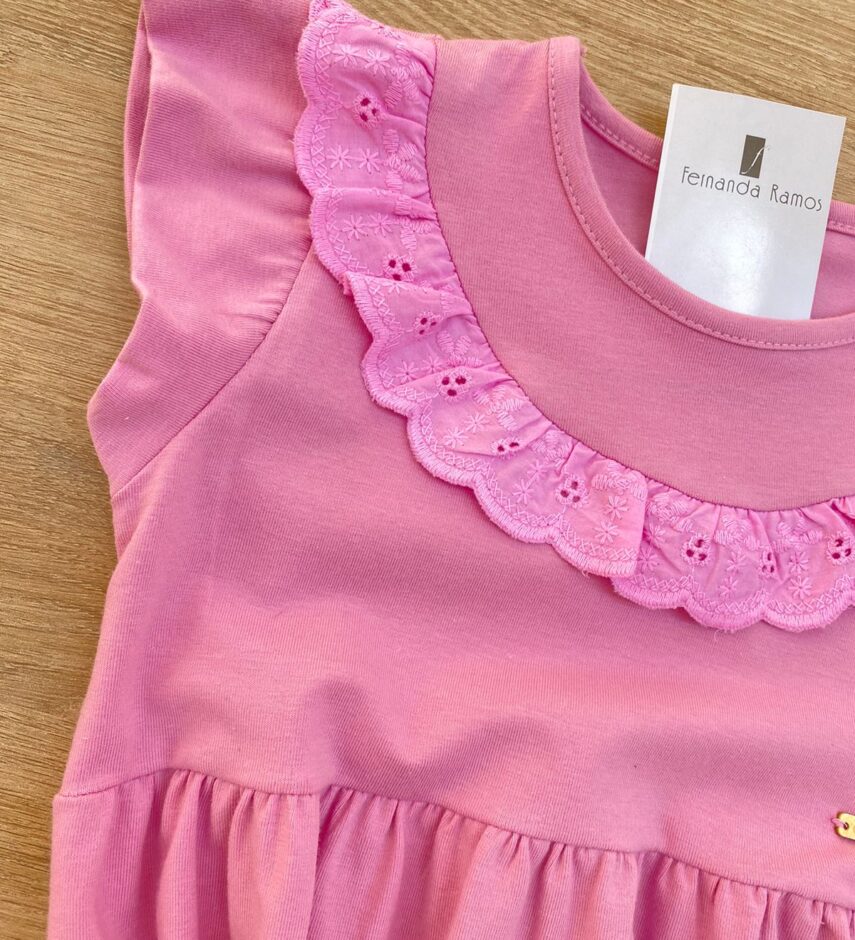 fernandaramoskids com br Vestido Infantil Feminino com Detalhe Rosa 1