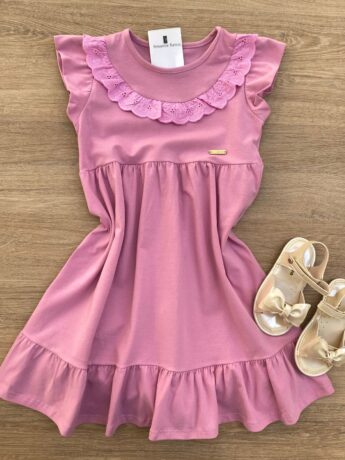 Vestido Infantil Feminino com Detalhe Rosa Fernanda Ramos Kids