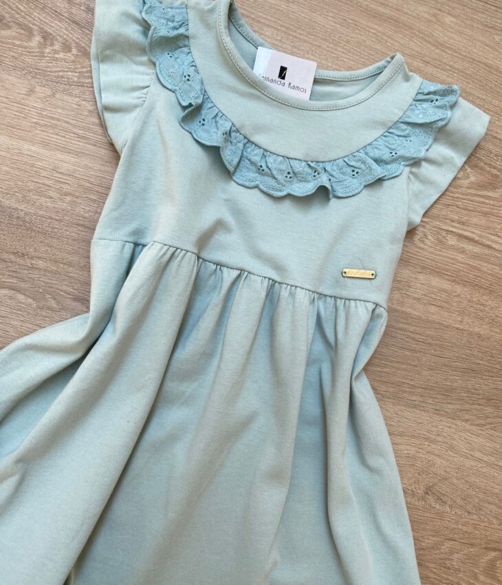 fernandaramoskids com br Vestido Infantil Feminino com Detalhe Verde Água 1