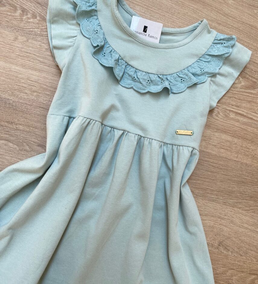 fernandaramoskids com br Vestido Infantil Feminino com Detalhe Verde Água 1