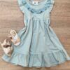 Vestido Infantil Feminino com Detalhe Verde Água Fernanda Ramos Kids