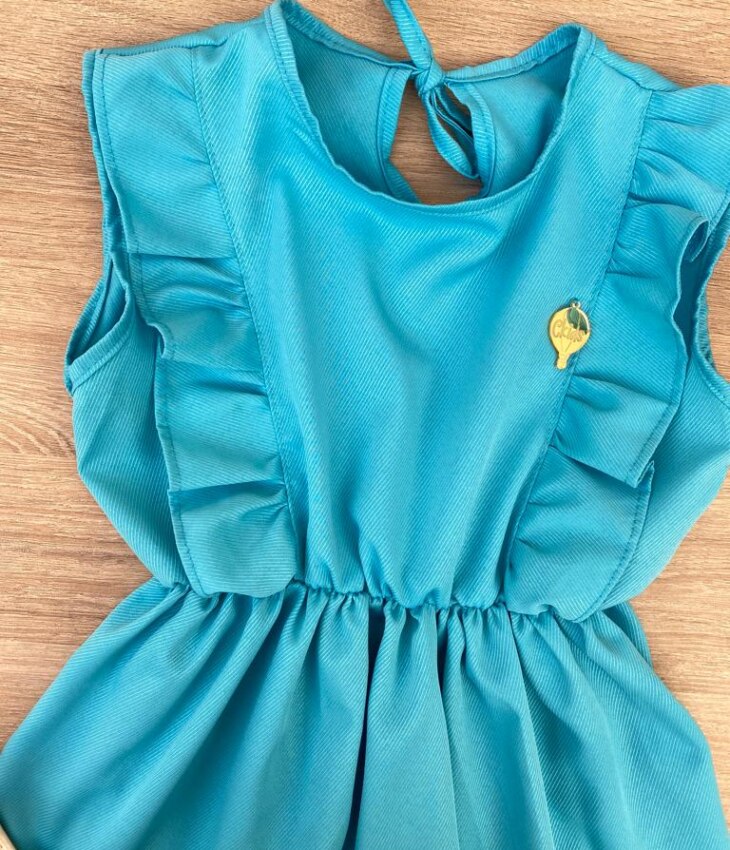 fernandaramoskids com br Vestido Infantil Feminino com Elástico na Cintura e Babados Azul 1