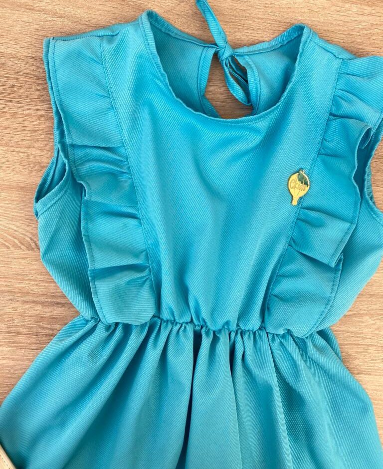 fernandaramoskids com br Vestido Infantil Feminino com Elástico na Cintura e Babados Azul 1