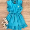 Vestido Infantil Feminino com Elástico na Cintura e Babados Azul Fernanda Ramos Kids