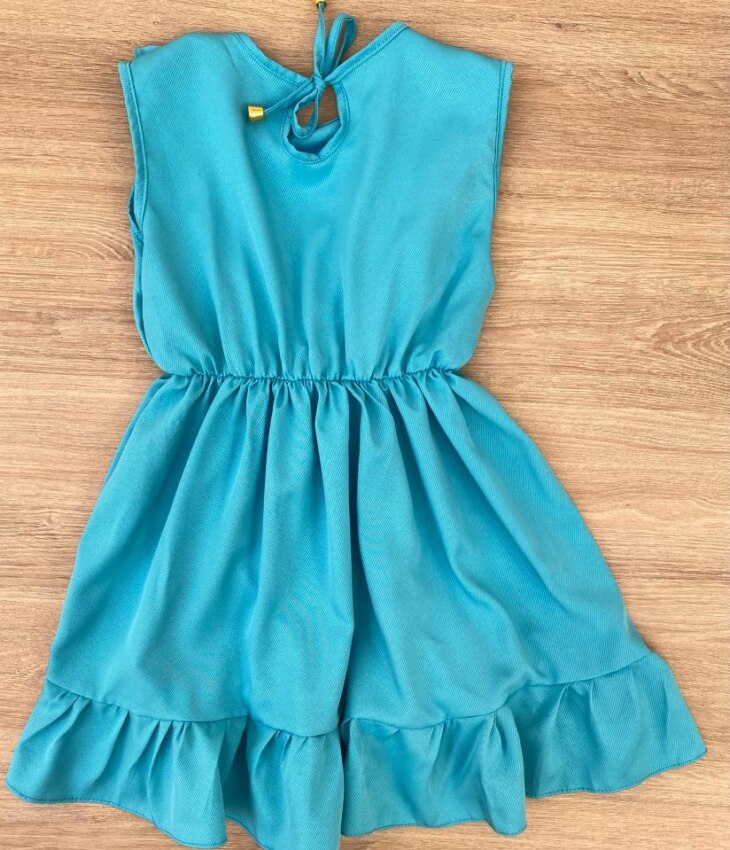 Vestido Infantil Feminino com Elástico na Cintura e Babados Azul 2