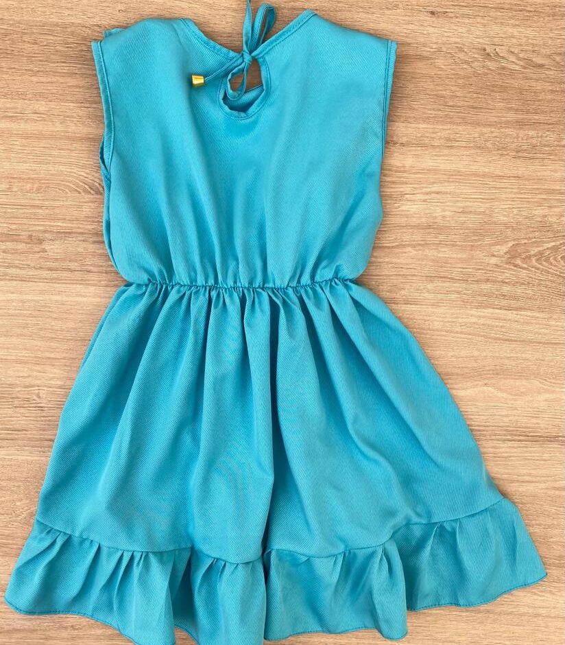 Vestido Infantil Feminino com Elástico na Cintura e Babados Azul 2