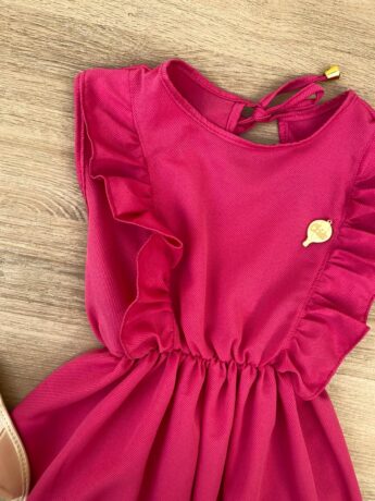 fernandaramoskids com br Vestido Infantil Feminino com Elástico na Cintura e Babados Pink 1