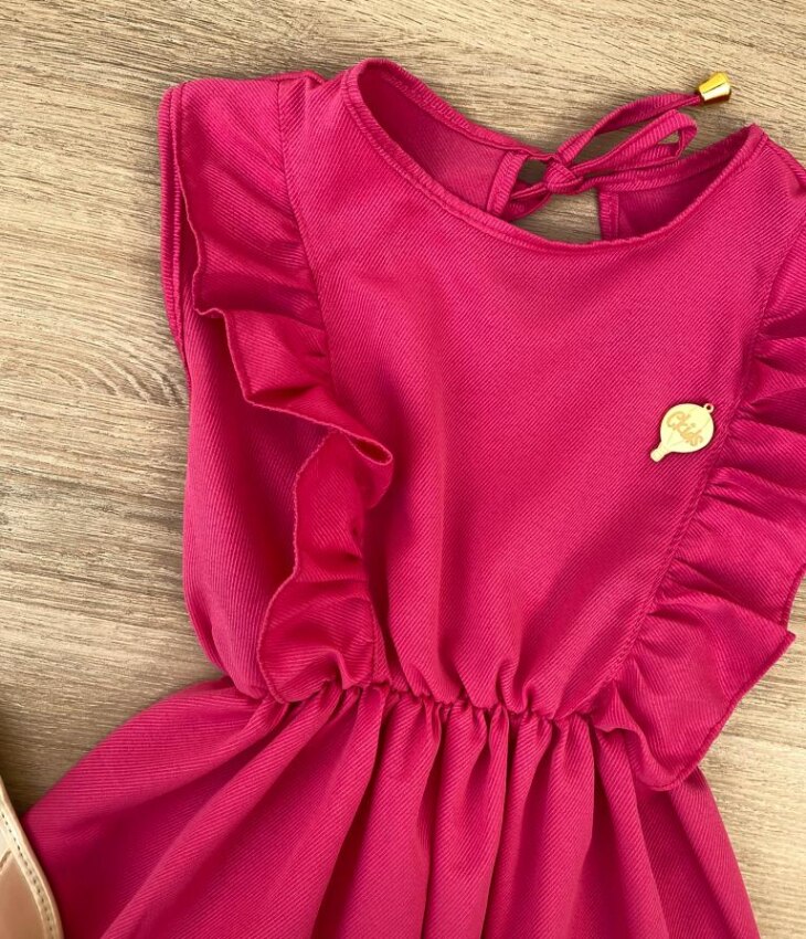 fernandaramoskids com br Vestido Infantil Feminino com Elástico na Cintura e Babados Pink 1