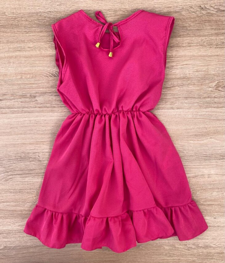 fernandaramoskids com br Vestido Infantil Feminino com Elástico na Cintura e Babados Pink 2
