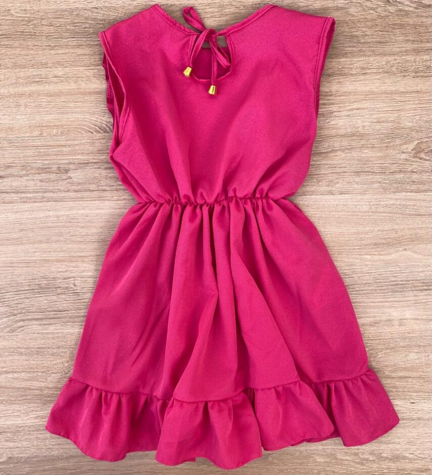 fernandaramoskids com br Vestido Infantil Feminino com Elástico na Cintura e Babados Pink 2