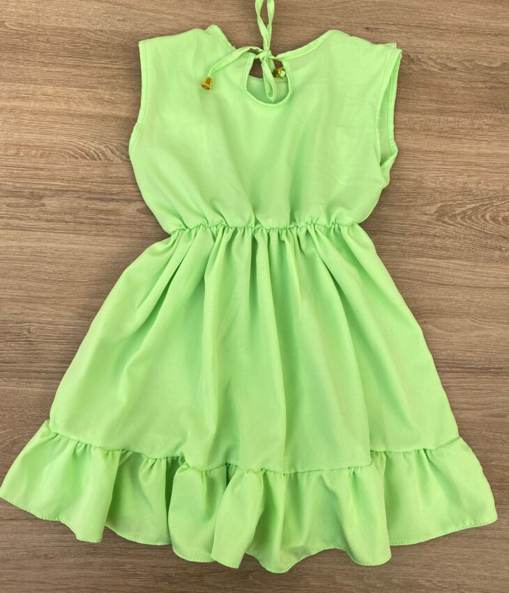 fernandaramoskids com br Vestido Infantil Feminino com Elástico na Cintura e Babados Verde 2