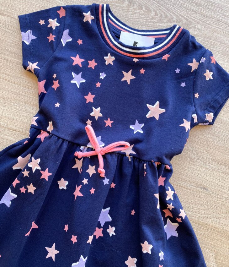 fernandaramoskids com br Vestido Infantil Feminino Cotton Estampa Estrelas Azul Marinho 1