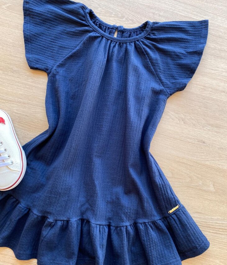 fernandaramoskids com br Vestido Infantil Feminino Curto Azul Marinho 1