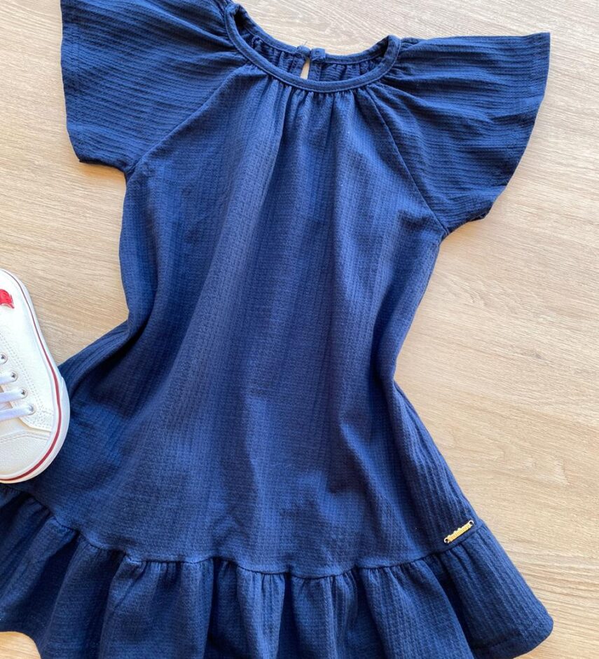 fernandaramoskids com br Vestido Infantil Feminino Curto Azul Marinho 1