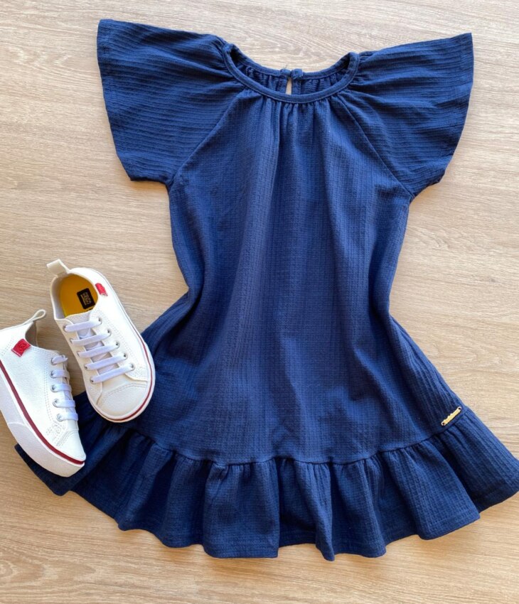 Vestido Infantil Feminino Curto Azul Marinho Fernanda Ramos Kids