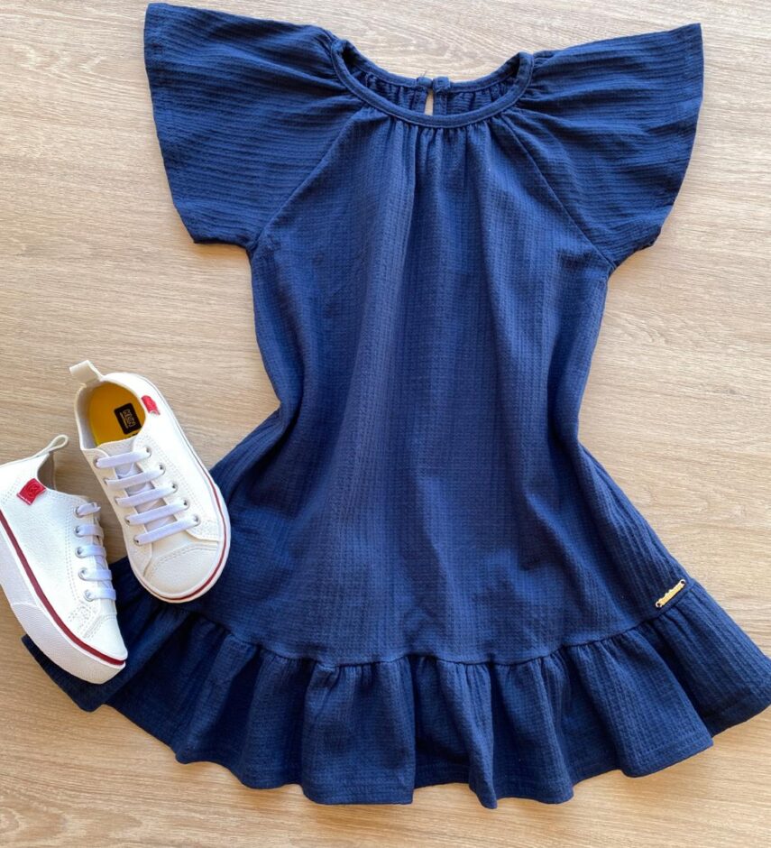 Vestido Infantil Feminino Curto Azul Marinho Fernanda Ramos Kids