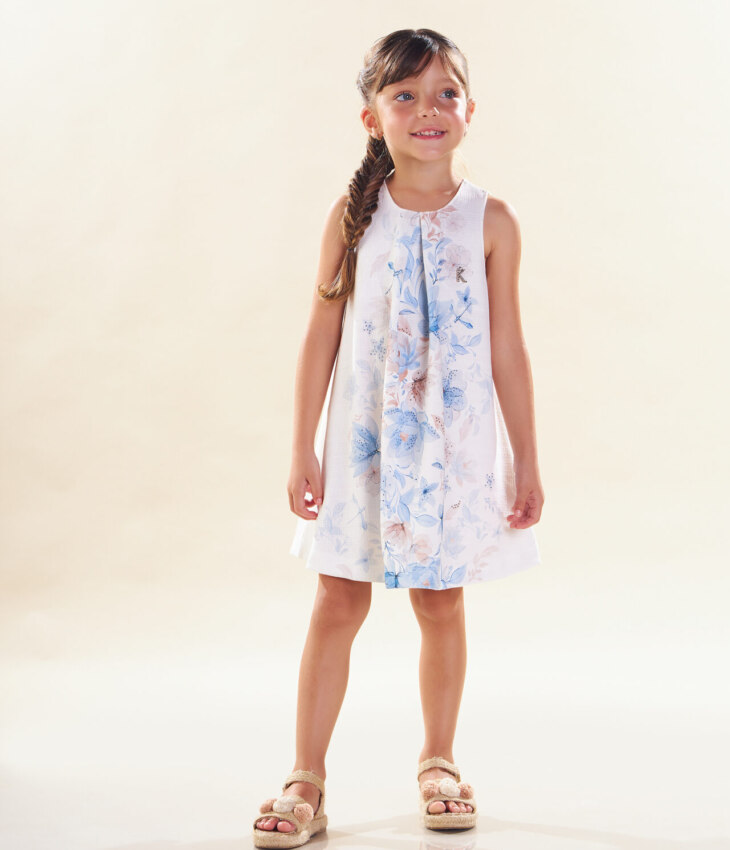 Vestido Infantil Feminino Curto com Aplicação Branco Fernanda ramos kids