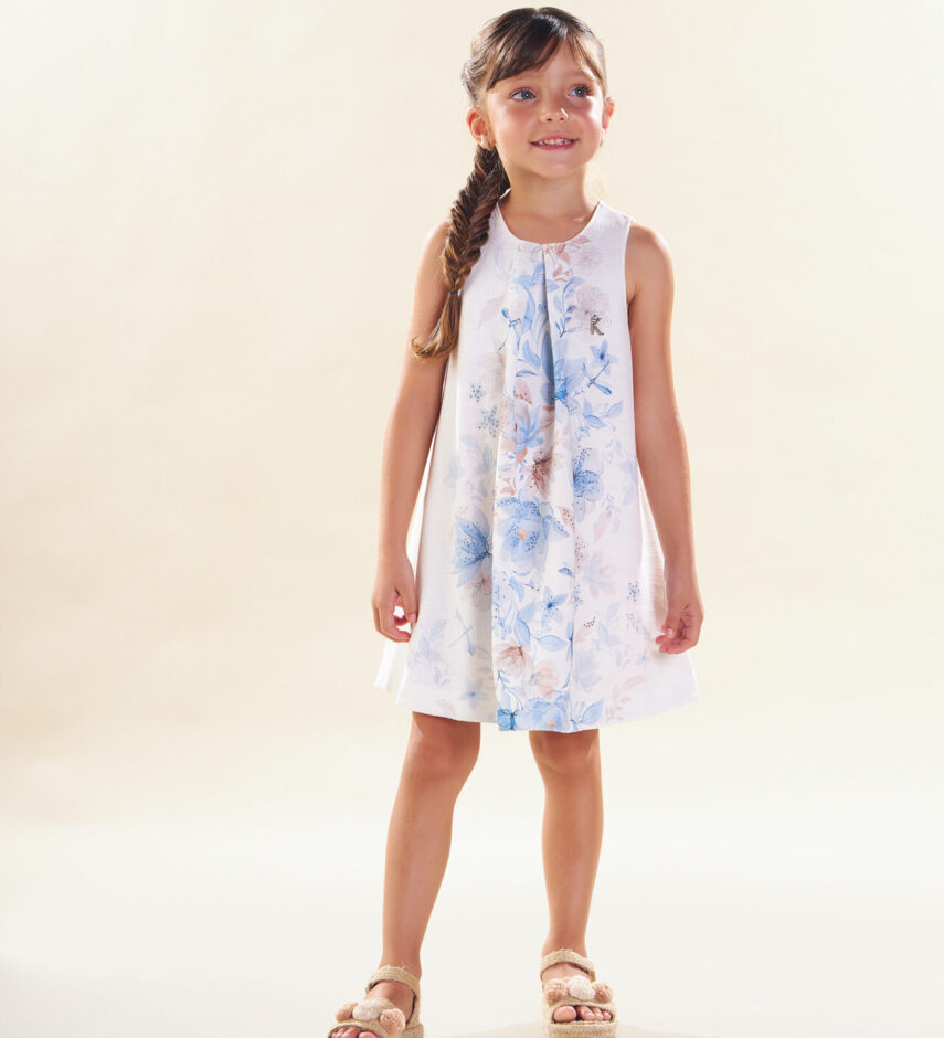 Vestido Infantil Feminino Curto com Aplicação Branco Fernanda ramos kids