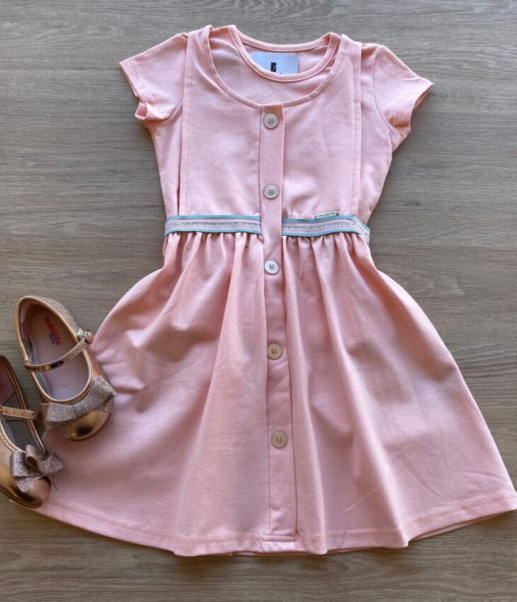 Vestido Infantil Feminino Curto com Blusa Sobreposição Rosa Fernanda Ramos Kids
