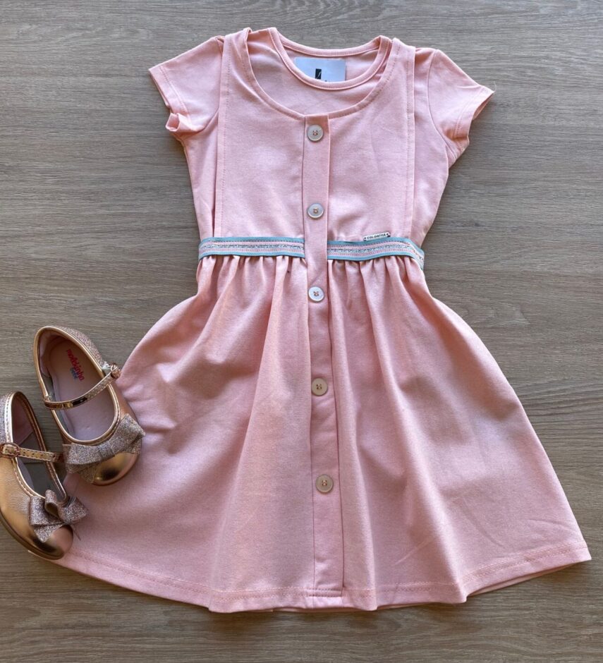 Vestido Infantil Feminino Curto com Blusa Sobreposição Rosa Fernanda Ramos Kids